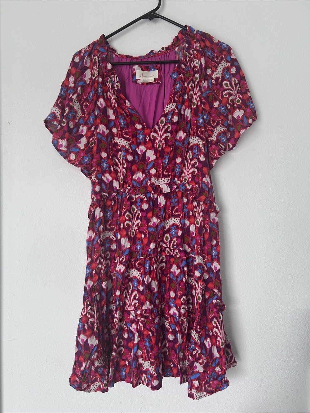NWOT Anthropologie Women’s Floral Pink Robin Tiered V-Neck Mini Dress Size M